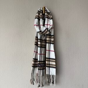 Italy Design Cashmere Blend Plaid Fringe Scarf